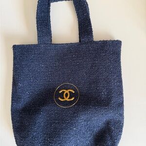 Chanel Dark Blue Tote with Gold Logo